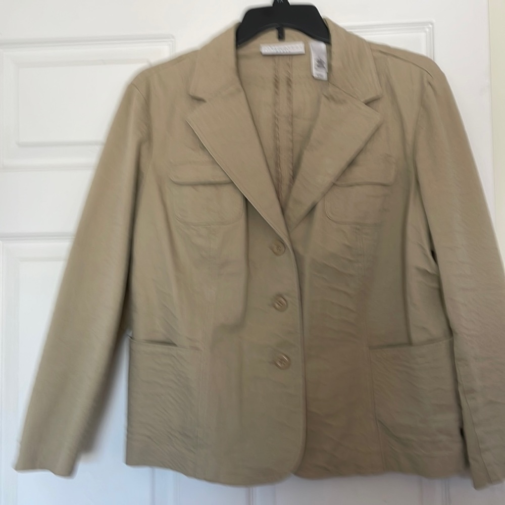 96% cotton 4% spandex tan embossed jacket